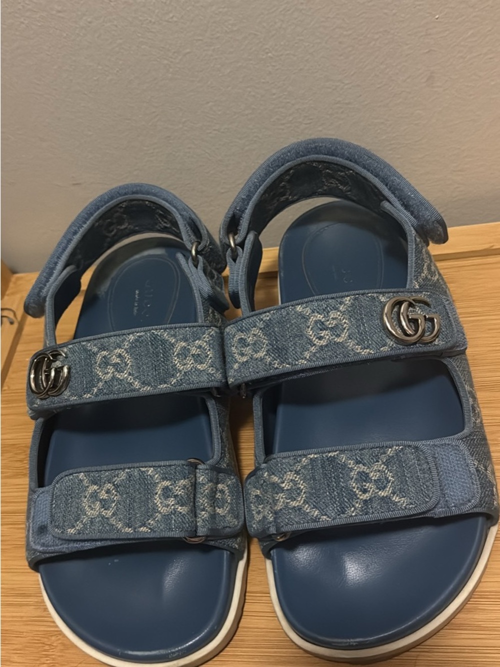 Gucci Denim GG Double-G Blue Platform Sandals